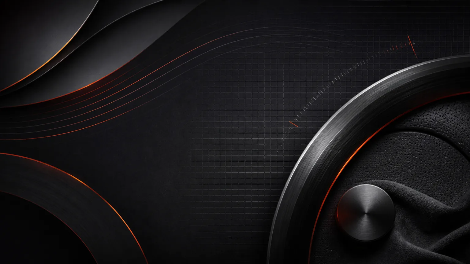 Abstract dark machined surfaces with restrained orange calibration lines